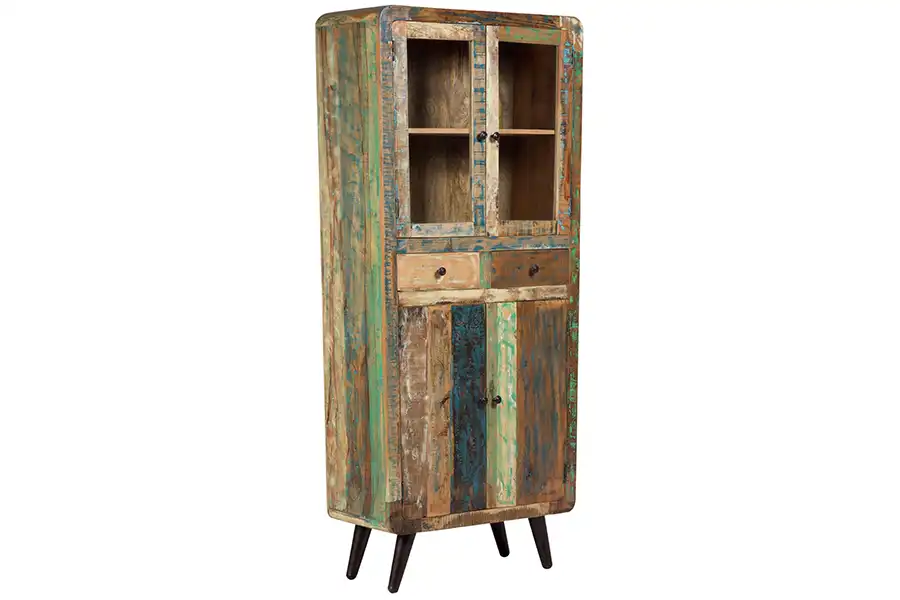 Reclaimed Wood Almirah with 4 doors & 2 drawers (Knock Down) - popular handicrafts